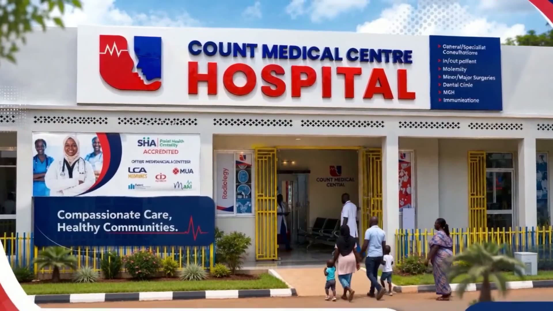 Entrance and signage of Count Medical Centre Hospital in Garissa, Kenya